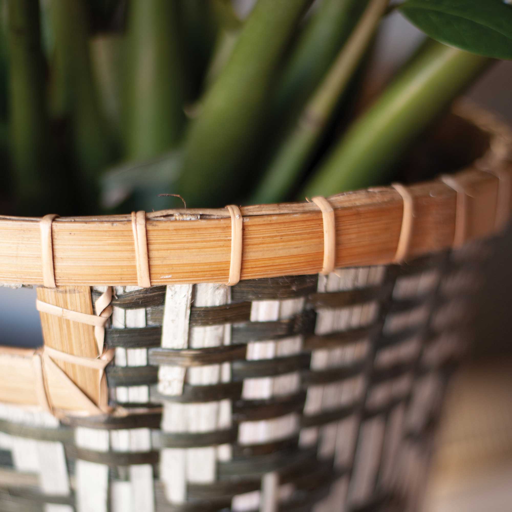 East at Main Nefertiti Set of 4 White and Black Woven Nesting Storage Baskets with Handles