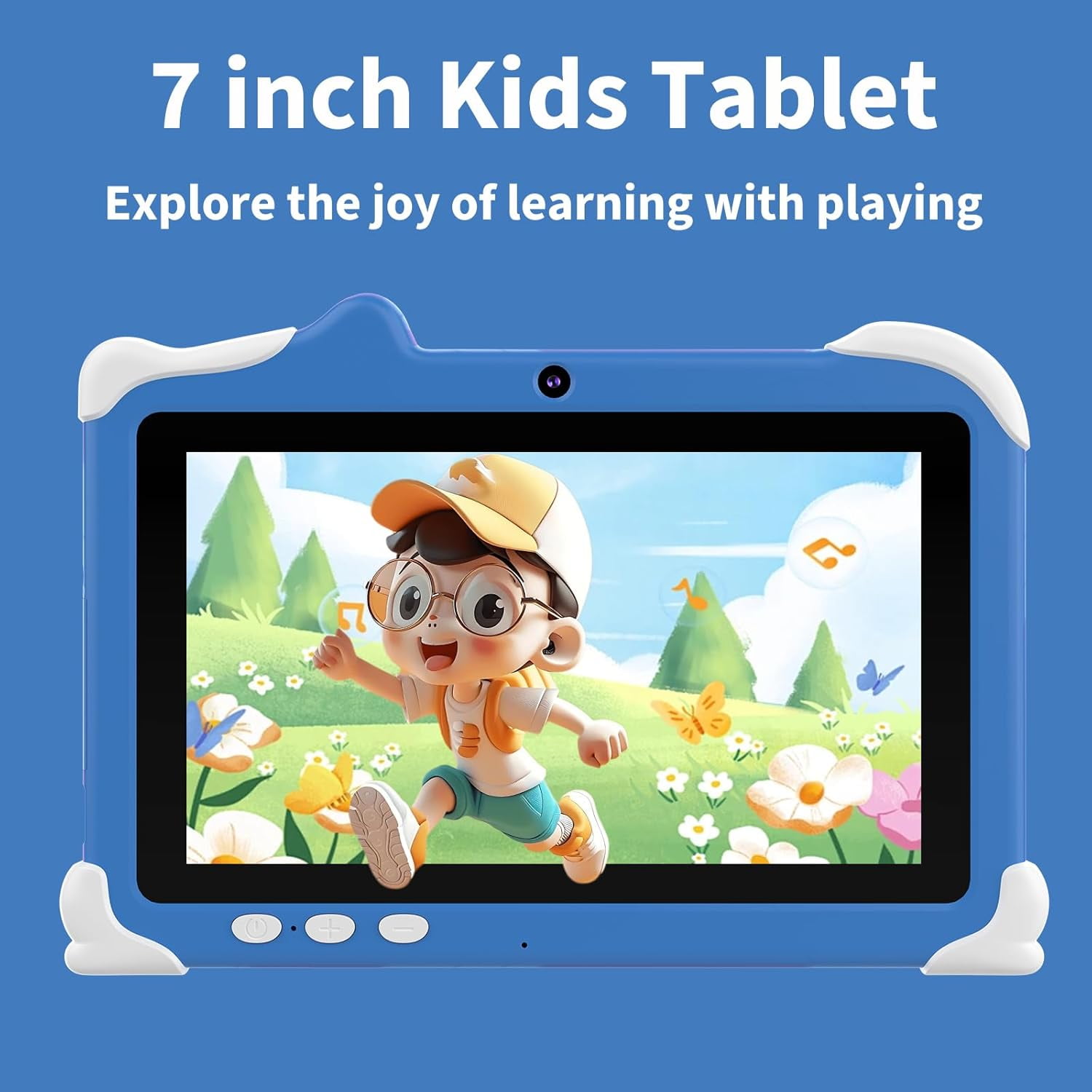 Kids Tablet 7 inch Android Tablets  4GB RAM+ 32GB ROM (Micro SD 1024GB Expandable)Toddler Tablet with Case, Parental Control, Dual Camera, IWAWA App Pre-Installed 2.4G/5G WiFi 6, Blue