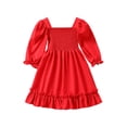 thumbnail image 1 of ZAXARRA Robe à Manches Longues pour Filles, Décontractée, Couleur Unie, Ourlet à Volants, Robe Princesse Ligne A pour Bébé, Vêtements de Printemps, 1 of 7