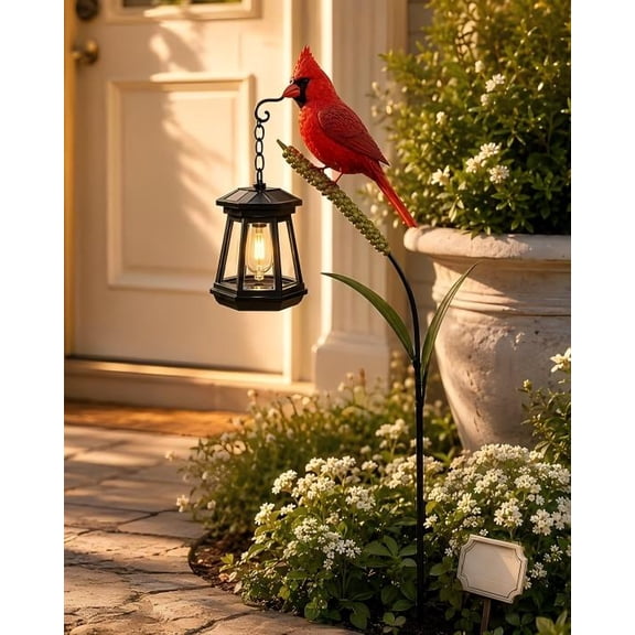 Cardinal Solar Light—A Beautiful Garden Light that Feels Full of Life, Outdoor Stake Yard Decor, Red Bird Lantern, Gift for Mom, Warm Glow Lantern for Patio Lawn Porch(1PC)