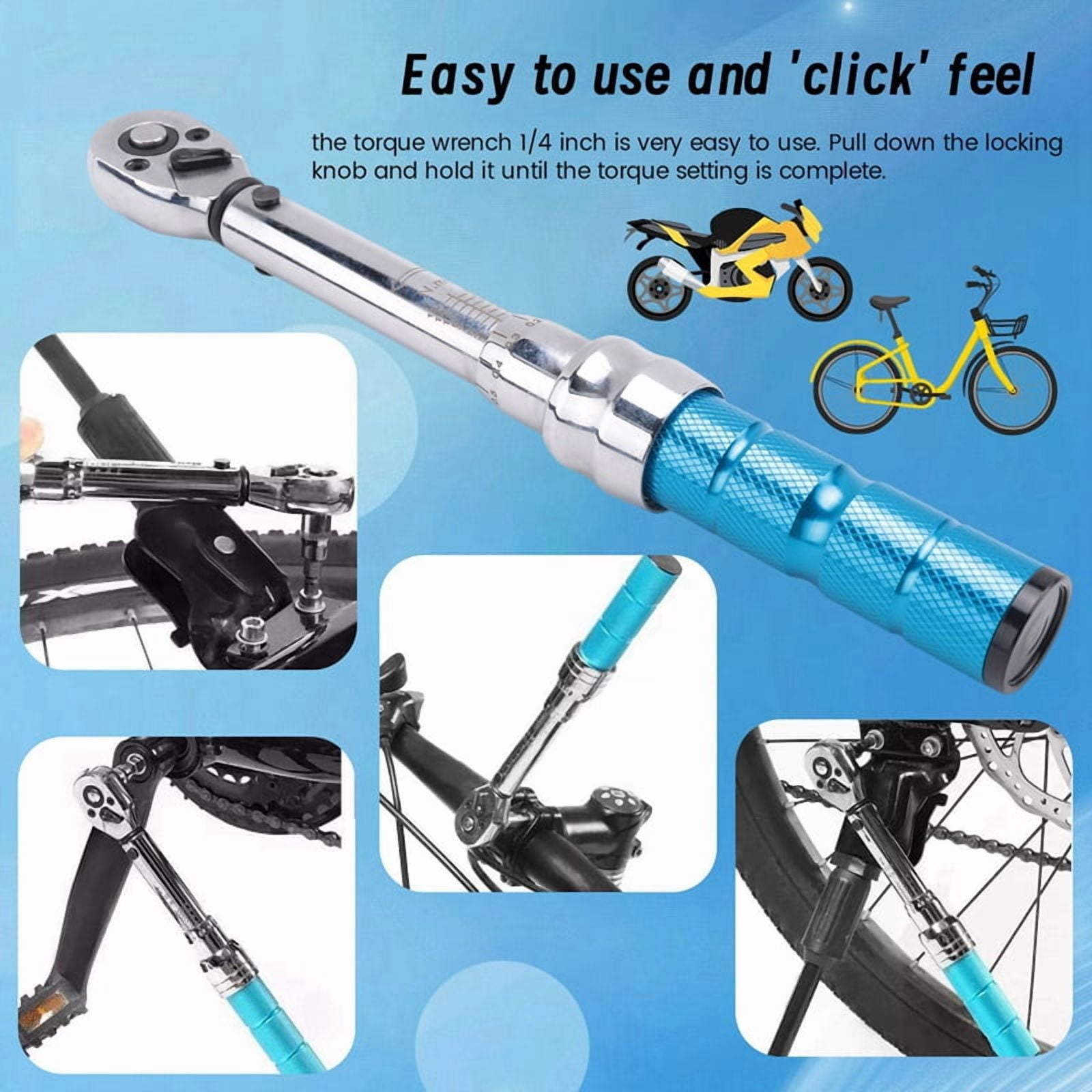 Torque Wrench for Bicycle and , 1/4 2-15Nm MINI Torque Accuracy Repair Tool with 3/8Inch Adapter,Extension,1 set Torque Wrench,Silver & Blue