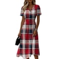 thumbnail image 2 of Minjewel Women's Plaid Mini Dress with V-Neck Short Sleeve - Gingham Summer Dress, Loose Flowy Beach Party Outfit, Preppy Comfy Vacation Top,Red,L, 2 of 6