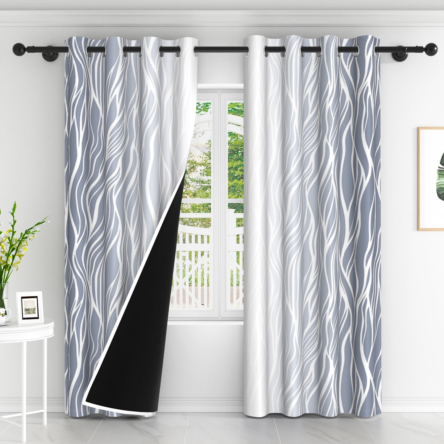 Lfeey Gradient Stripe Blackout Curtains, Grommet Curtains for Modern Living Room Bedroom, Gray White, 42x72 inch