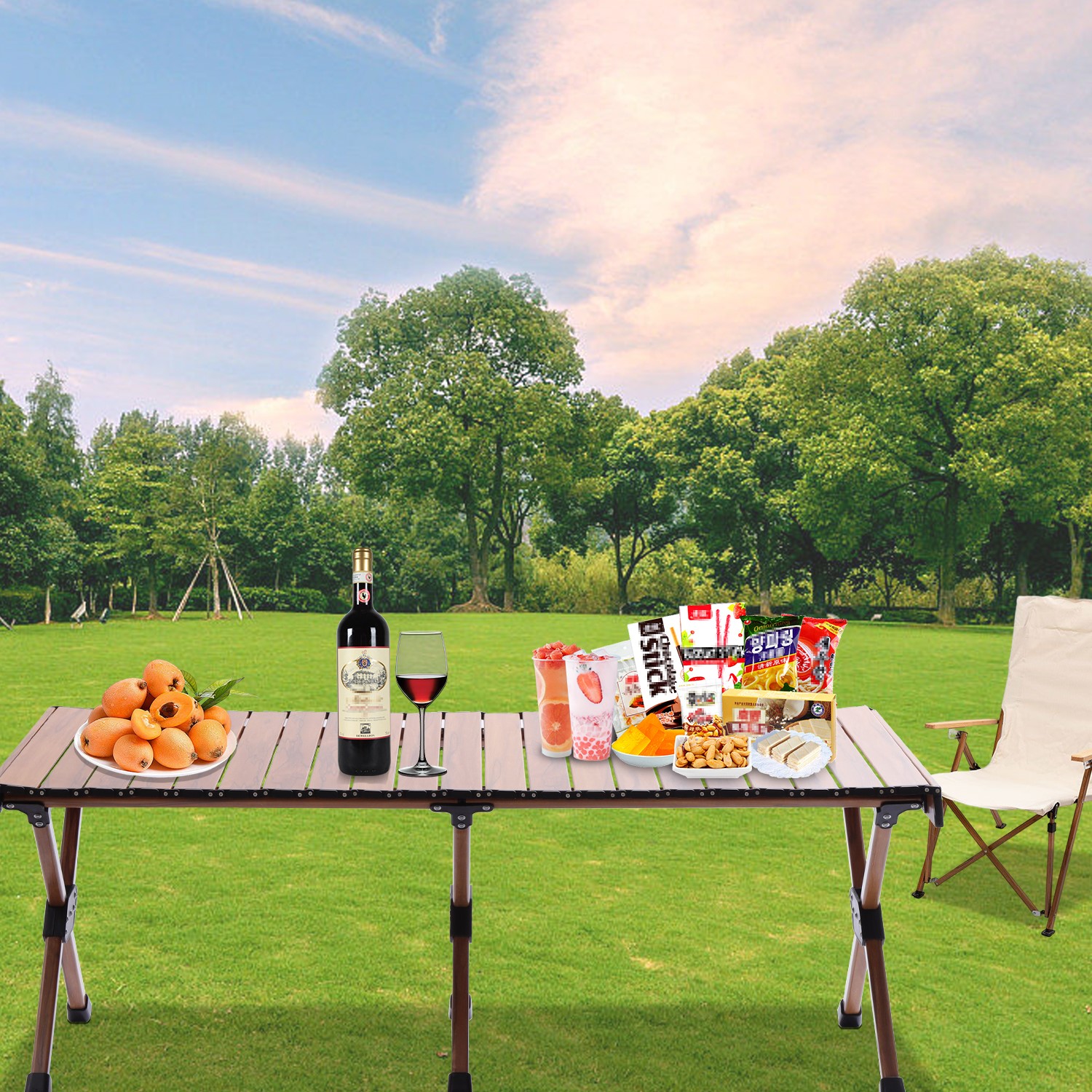 YIYIBYUS Folding Camping Table Portable RollUp Picnic Table for BBQ