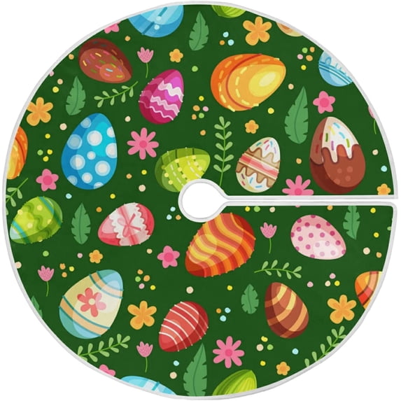 FMSHPON Easter Tree Skirt Colorful Eggs Bunny Xmas Christmas Tree Skirt Stand Mat for Holiday Party Decoration Indoor Outdoor 36 inches