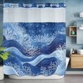 thumbnail image 2 of Summer Sea No Hook Shower Curtain with Snap in Liner Nautical Coastal Abstract Watercolor Ocean Waves Corals Waterproof Bathroom Shower Curtain with See Through Top Window for Bathtub 72" x 72", 2 of 9