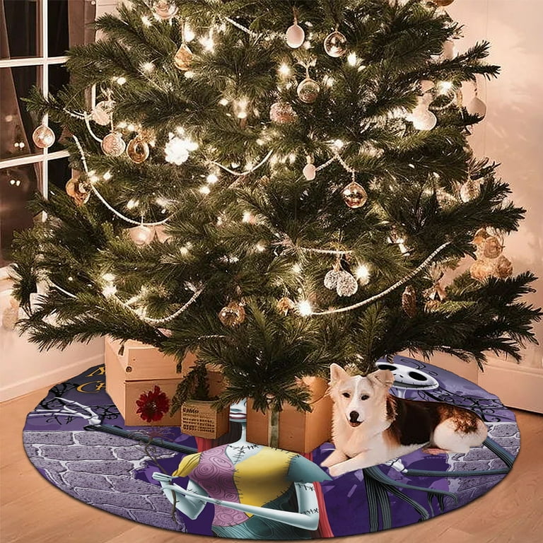 Jack Skulls Sally Gothic Christmas Tree Skirts Christmas Funny Characters Christmas Tree Skirt for Christmas Decoration 48 inch E07