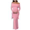 thumbnail image 2 of Hilenly Maternity Dress for Photoshoot Off the Shoulder Stretch Bodycon Dress Long Sleeve Maxi Maternity Dress for Baby Shower, 2 of 9