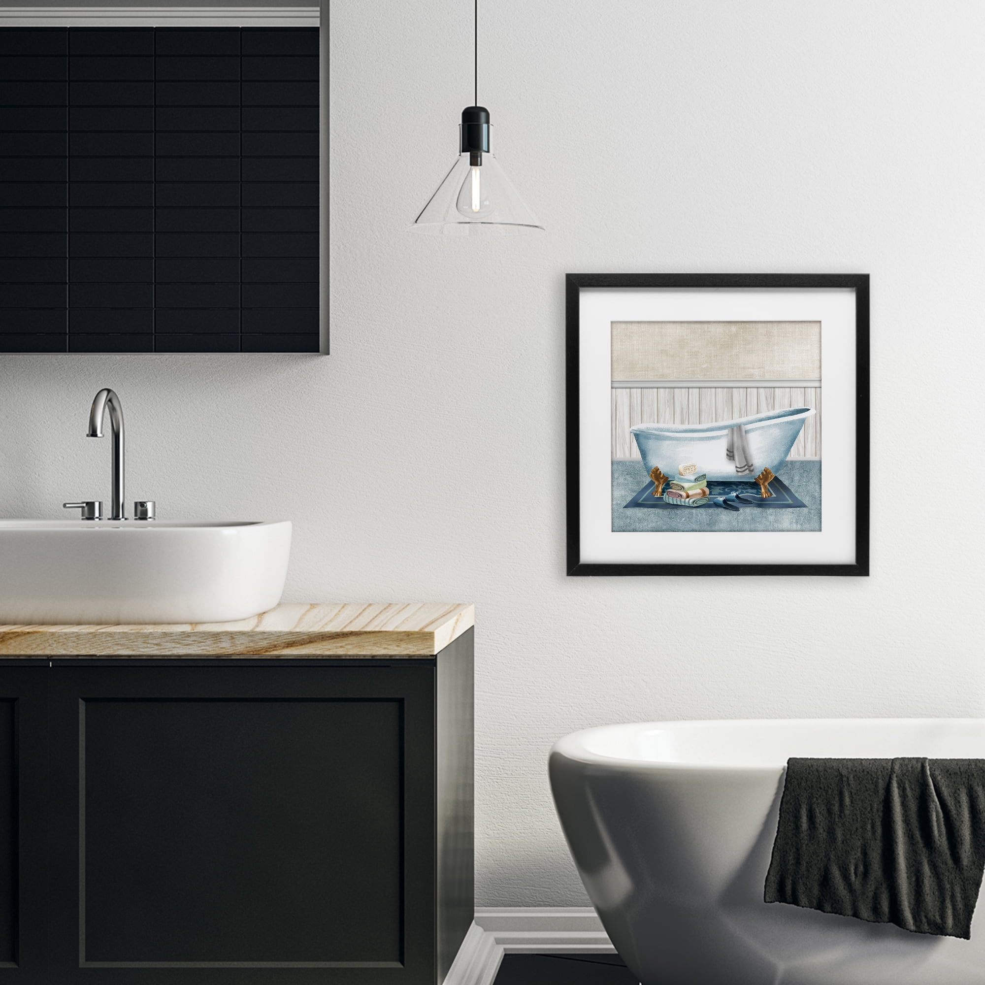 Stupell Industries Cozy Clawfoot Bathtub Spa Black Framed Print Under Glass, design by Conrad Knutsen