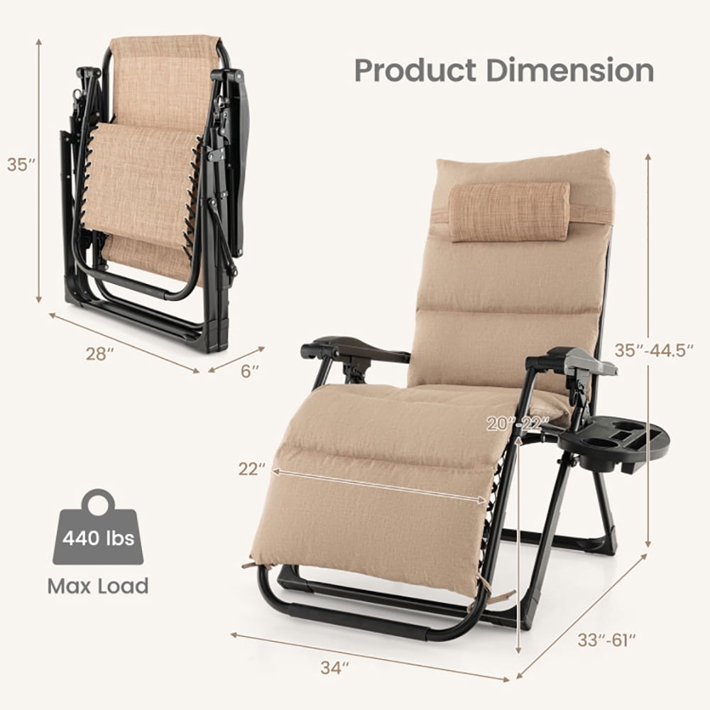 Aimee Lii Adjustable Metal Zero Gravity Lounge Chair with Removable Cushion and Cup Holder Tray, Patio Loungers, Beige Aimee Lii Adjustable Metal Zero Gravity Lounge Chair with Removable Cushion and Cup Holder Tray, Patio Loungers, Beige