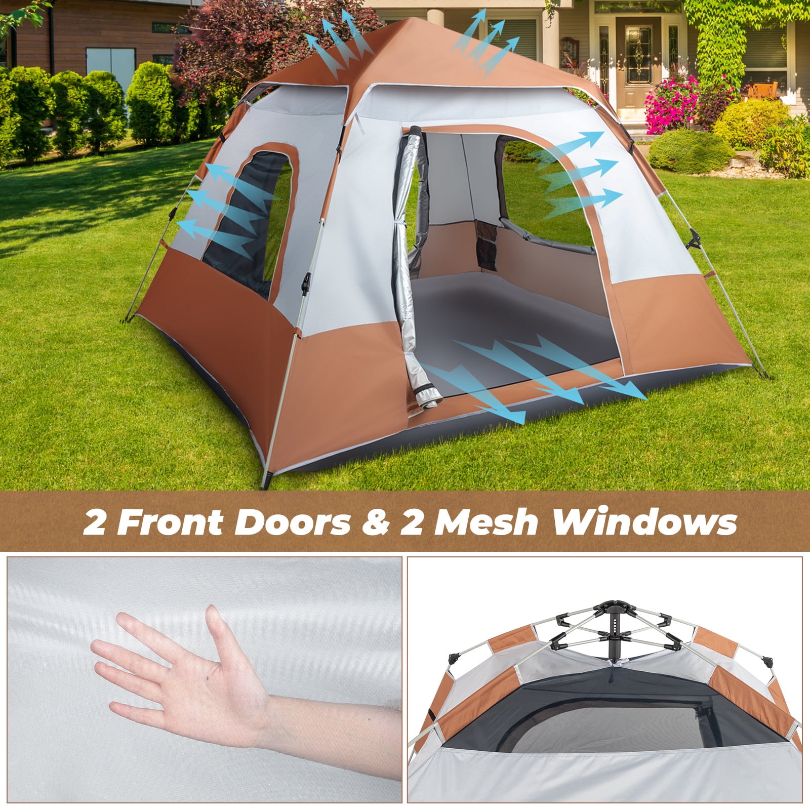 UWR-Nite Pop Up Camping Tent - 4 Person Instant Easy Set Up Family Tent with Removable Rain Fly, Waterproof Windproof Automatic Tent for Outdoor Camping Hiking Backpacking Traveling