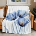 thumbnail image 2 of Abstract Tulip Flower Flannel Blanket for Bed,Travel and Camping, Blue Floral Transparent Super Soft Cozy Blanket for All Seasons 60"x80", 2 of 7