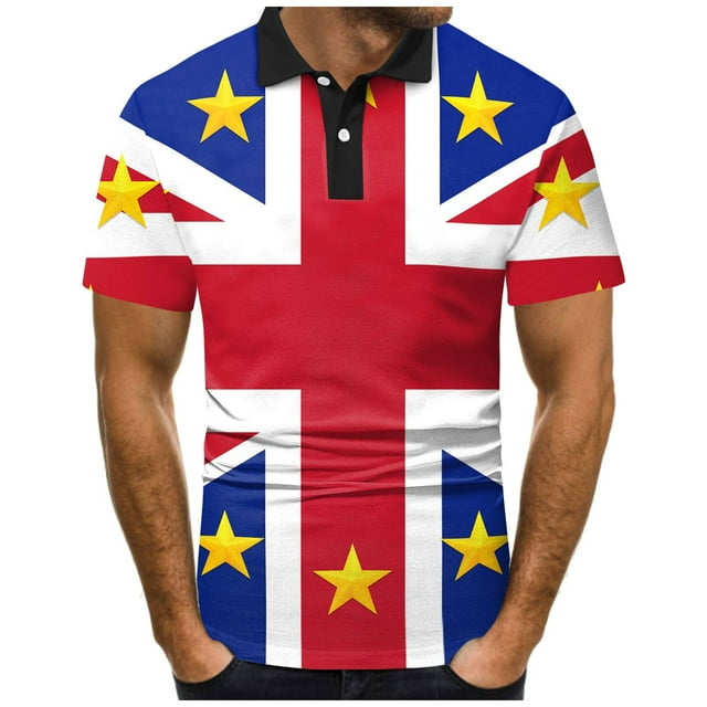 YDLCAFD Mode Hommes Printemps Été Manches Courtes Col Rabattu T-Shirts Imprimés Drapeau Haut Blouse