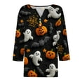 thumbnail image 5 of Women's Cute Halloween Shirts Pumpkin Ghost Print 3/4 Sleeve Tops Henley V Neck Graphic Tees Fall Shirt, 5 of 5