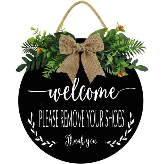 Eveokoki 12" Welcome Please Remove Your Shoes Wood Sign Plaque, Vintage Shoes Off Wooden Rustic Door Sign, Decorative Take Off Shoes hanging Sign