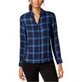 thumbnail image 1 of INC Camisa con botones a cuadros para mujer, azul, pequeña, 1 of 1