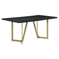 thumbnail image 5 of 5pc Black Wood Top Dining Set with Gray Velvet Chairs and Gold Base, 5 of 5