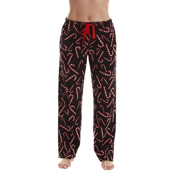 Just Love Fleece Pajama Pants for Women Sleepwear PJs. (Black - Candy Cane, X-Small)