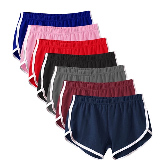 Xixinqiwan Women's 7PC Cotton Shorts Elastic High Waisted Drawstring Summer Beach Casual Shorts with Pockets Athletic Breathable Sports Shorts