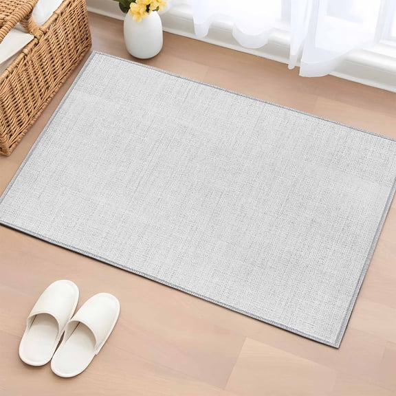 Area Rug 2x3ft Farmhouse Light Gray Flax Area Rugs Washable Low Pile Floor Carpet for Bedroom, Retro Linen Burlap Texture Non Slip Soft Rugs for Living Room Entryway Dining Room