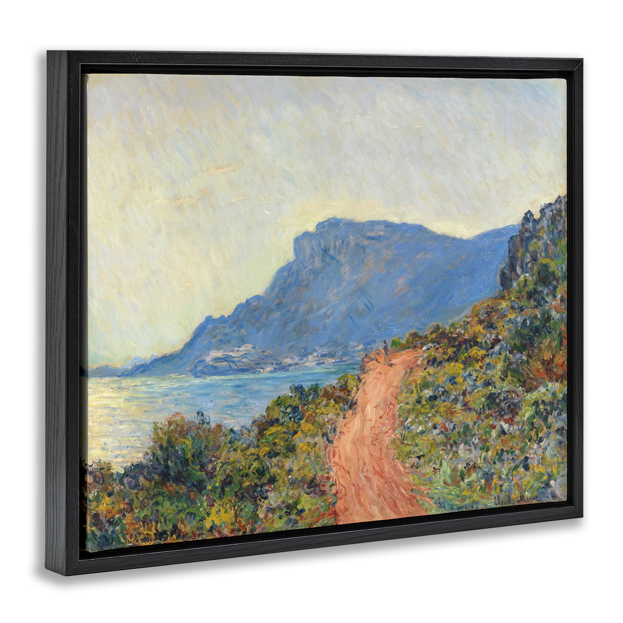 Stupell Industries Classic Monet Mountain Landscape Landscape & Nature Painting Black Floater Framed Canvas Art Print Wall Art, 21 x 17