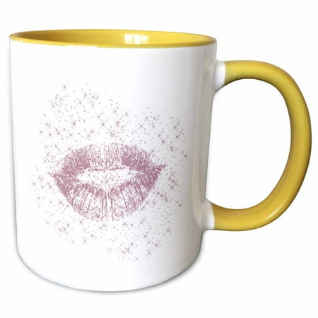 

3dRose Kiss Pink Sparkle Lips - Two Tone Yellow Mug 11-ounce