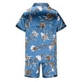thumbnail image 3 of Men's Satin Pajamas Set Short Sleeve Button Down Lapel Shirt and Shorts Casual Fashion Print Loungewear, 3 of 4