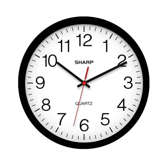 Reloj de pared Sharp Black de 35 cm, silencioso, no hace tictac, de cuarzo