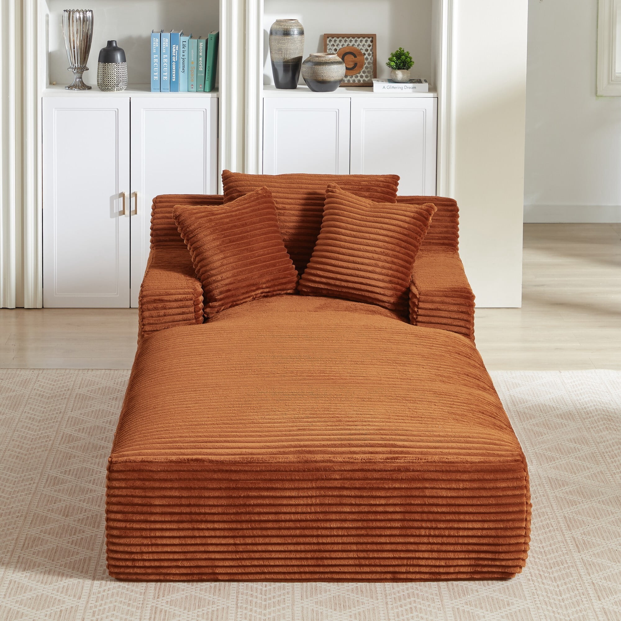 DEALTOPS 78.7" Oversized Comfy Lounge Chair, Corduroy Foam Sofa Chair with Pillows, No Assembly, Living Room or Bedroom, Orange