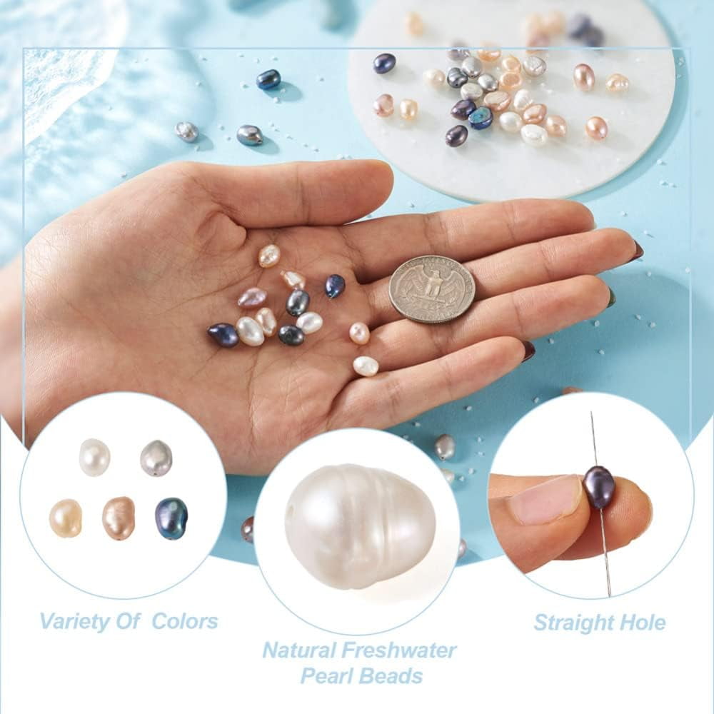 Beadthoven 100pcs Natural Freshwater Pearl Beads 4-6mm Mix Irregular Nuggets Pearl Beads Oval Rice Loose Pearls for DIY Bracelet Necklace Jewelry Making Beading Crafts Supplies Hole 0.5-0.7mm