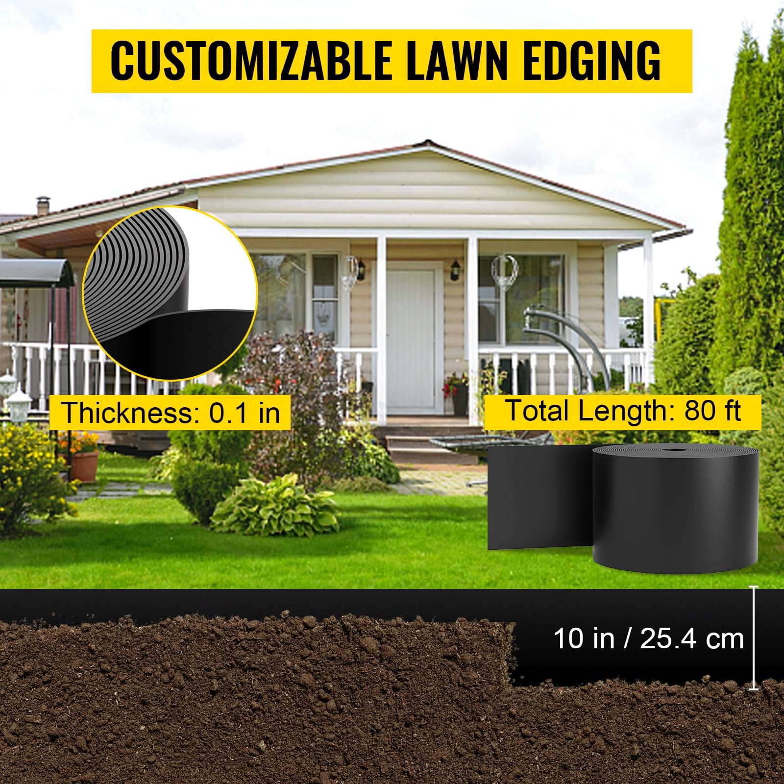 VEVOR Landscape Edging Terrace Board 80 ft Length 10 inch Depth Lawn Garden