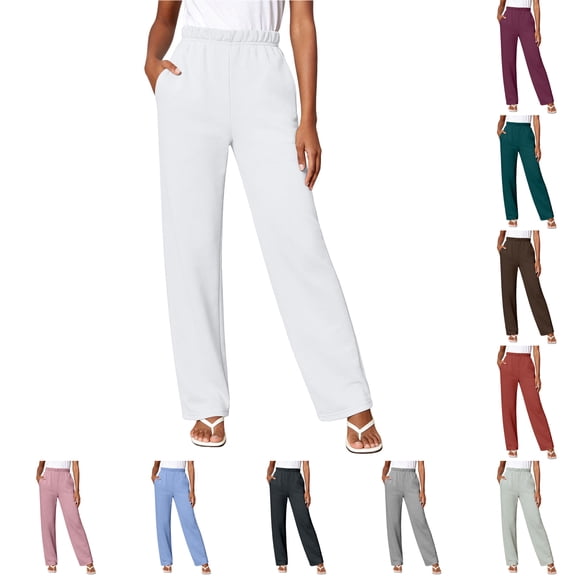 idosla Womens Sweatpants Loose Casual Drawstring Sweat Pants Elastic Band Straight Leg Athletic Pants with Pockets (White, 3XL)