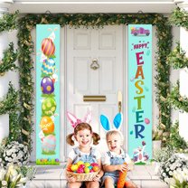 JeashCHAT Easter Decorations Easter Porch Sign Happy Easter Banner Indoor Outdoor Wall Hanging Flag Banners