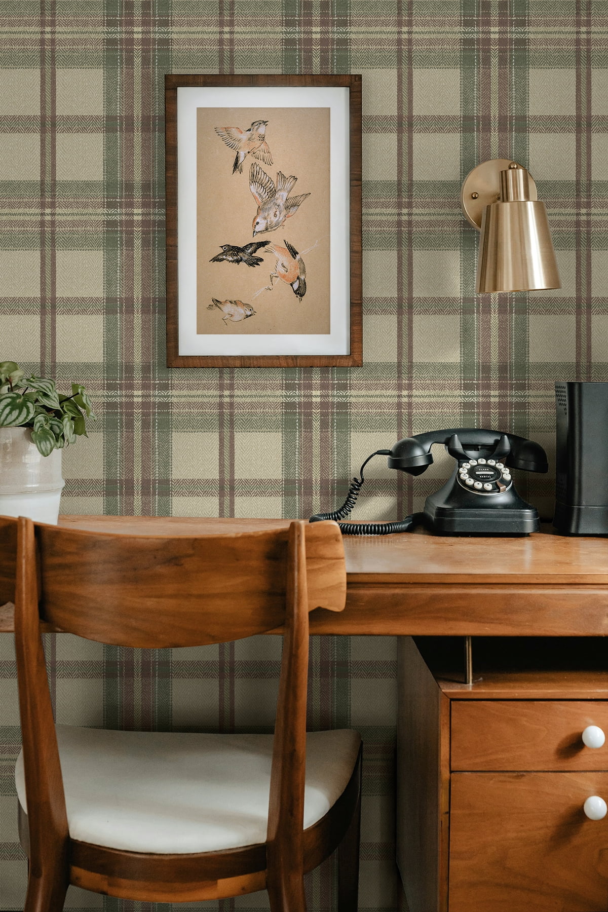 Harry & Grace Clay & Sage Herringbone Plaid Premium Matte Non-Woven Peel and Stick Wallpaper - 20.5 in. W x 18 ft. L Roll