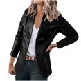 thumbnail image 2 of Dezsed Womens Faux Leather Blazer Jacket Clearance Women's Fashion Casual Lapel Collar Button Pocket Temperament Motorcycle Jacket Leather Jacket Coat Black S, 2 of 8