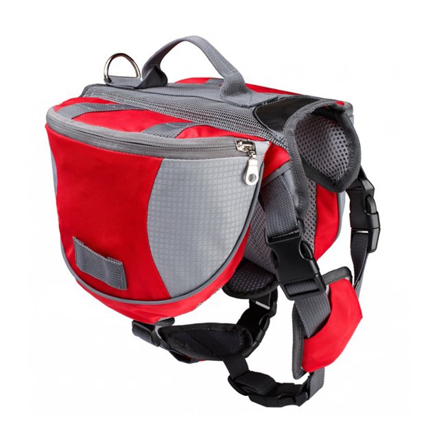 Billuyoard Bolsa de sillín de tela Oxford para mascotas, mango de elevación de repuesto reutilizable portátil, alforja ajustable reflectante Suministros para perros M rojo