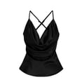 thumbnail image 5 of SSZMDLB Women Sleeveless V Neck Tank Top Satin Solid Slim Fit Elegant Party Blouse Casual Summer Tops Dressy Basic Tee Shirt Date Night Outfits, Black 2XL, 5 of 8