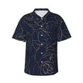 thumbnail image 2 of Goofa Copper-Gold Gloss Outline Navy Dark Blue Hawaiian Shirt for Men, Unisex Summer Beach Casual Short Sleeve Button Down Shirts,Aloha Tropical Floral print shirt-Small, 2 of 9
