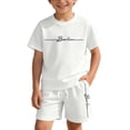 thumbnail image 5 of Girls Typography Logo Print Casual Loose Fit Short Sleeve Outfit Kids Girls Clothes Set, 5 of 6