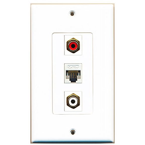 RiteAV - 1 Port RCA Red and 1 Port RCA White and 1 Port Cat5e Ethernet White Decorative Wall Plate
