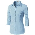 thumbnail image 2 of Doublju Women's 3/4 Sleeve Slim Fit Button Down Dress Shirt (Plus Size Available), 2 of 5