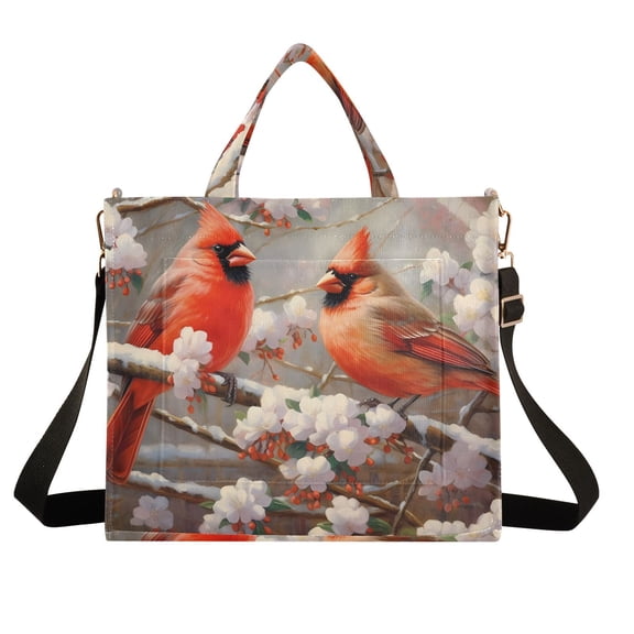 Birds Flowers Branches Trees Corduroy Tote Bag Handbag Large Messenger Bag Shoulder Crossbody Zipper Bag Purse