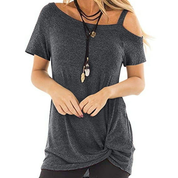 Mittory Women Cold Shoulder Tops: Summer Short Sleeve Shirts Casual Twist Knot Blouse T-Shirt