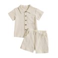thumbnail image 2 of Mifsaly Toddler Girls Boys 2 Piece Outfit Set Solid Short Sleeve Button Down Shirts and Shorts with Pocket Lightweight Holiday Casual Summer Clothes, 2 of 8
