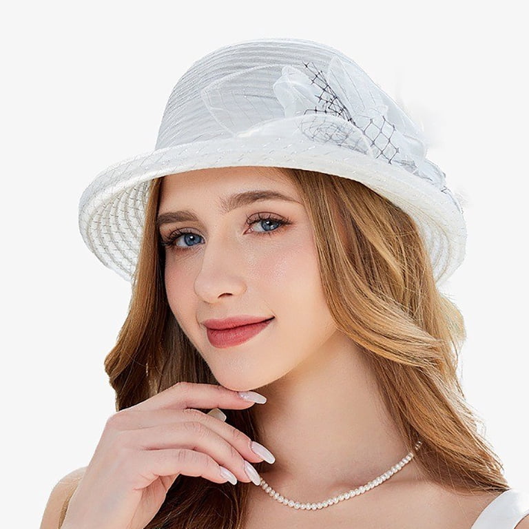 CAIXIA Womens Derby Hats Organza Veil Feather Tea Party  display picture 3