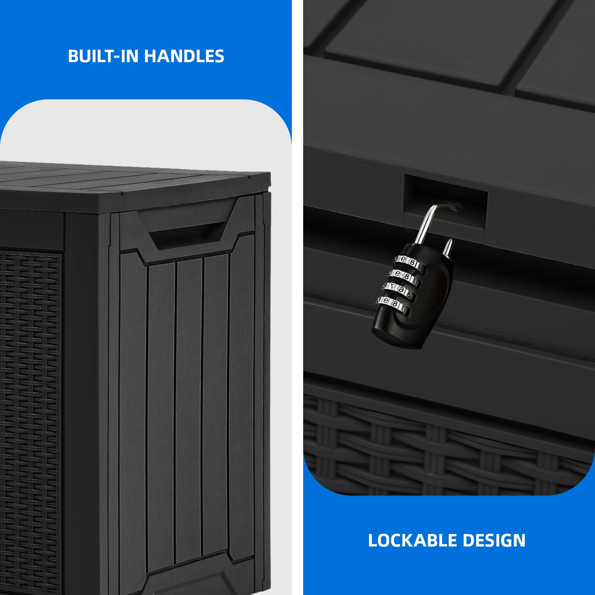 Dextrus 80 Gallon Weatherproof Rattan Resin Deck Box, Heavy-Duty Lockable Outdoor Storage Container, Multipurpose Patio Organizer for Garden Tools, Pool Supplies and Home Essentials, Black