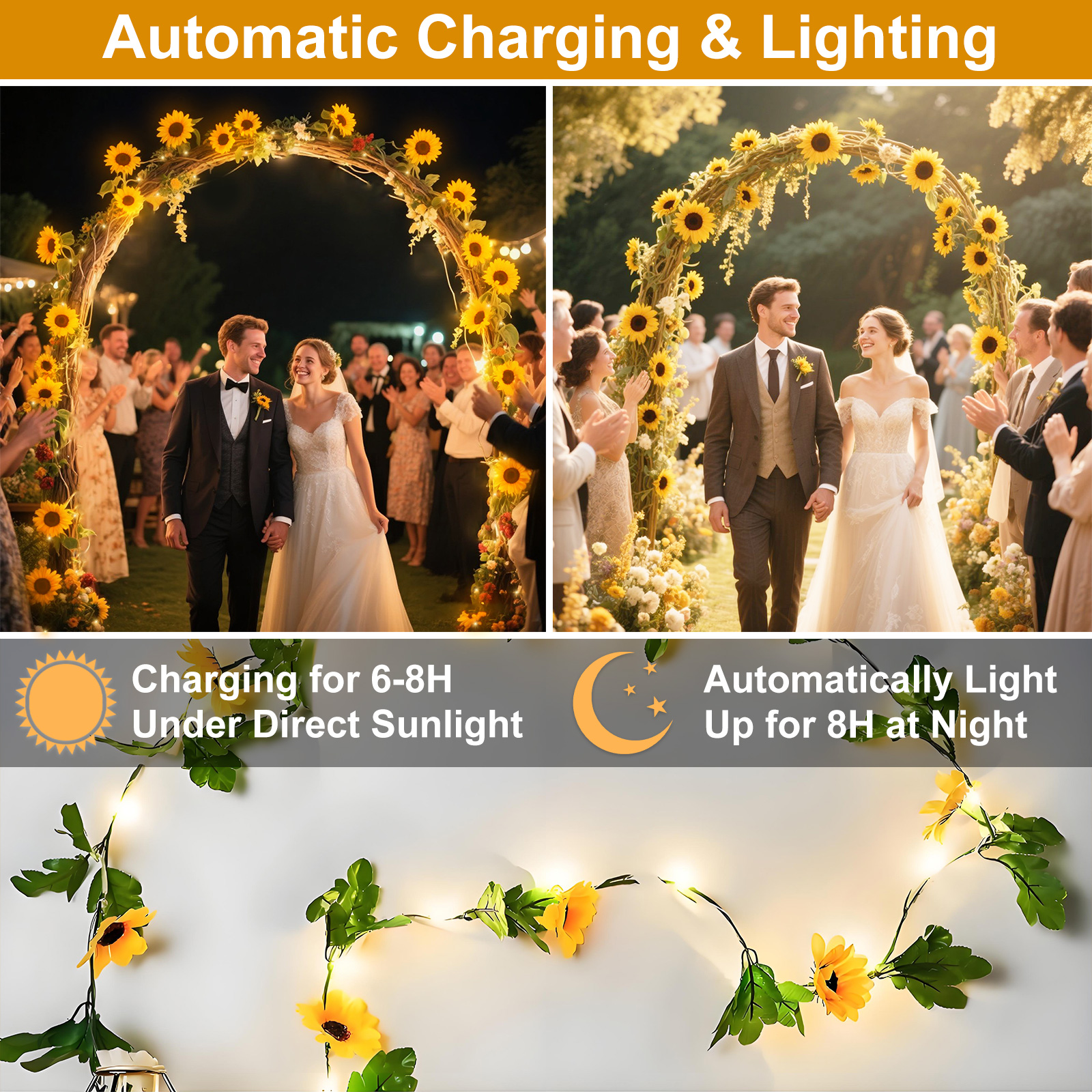 Rirool Solar Sunflower String Lights Outdoor 16 Ft, 50 LED photo 7