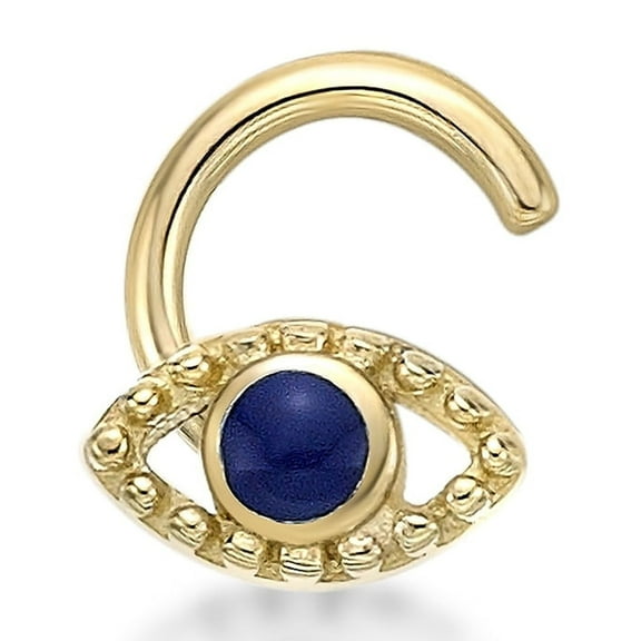 20 Gauge Curved 10K Yellow Gold Blue Enamel Evil Eye Nose Ring