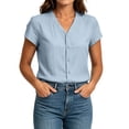 thumbnail image 5 of cocolona Summer Linen Tops for Women V Neck Short Sleeve Button Shirts Dressy Casual Loose Blouses, 5 of 6