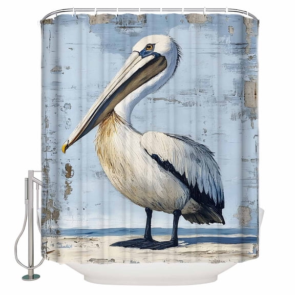 Ocean Pelican Bathroom Shower Curtains with 12 Hooks Polyester Waterproof Shower Curtain for Stalls and Bathtubs Summer Coastal Birds Modern Painted Decorative Bathroom Privacy Curtain 72x72 Inches